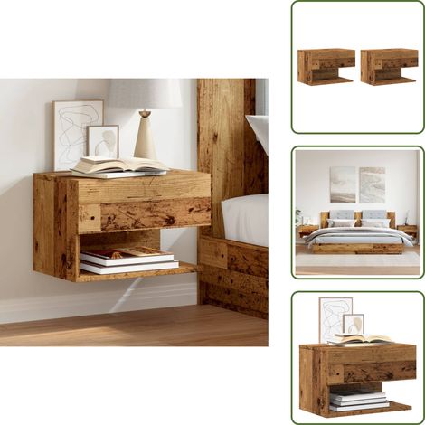 Tables de chevet murales 2 pcs vieux bois - Table De Chevet Murale - Tables De Chevet Murales - Armoire De Chevet Flottante - Unité De Chevet Flottante (1/5)