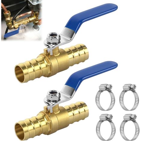 Vanne à sphère Double Femelle 3/4", 2 Vannes à Boisseau Sphérique en Laiton de 19mm Avec 4 Pinces Robinet à Boisseau Sphérique D'arrêt Direct Vanne de Régulation de Débit Hydraulique G 3/4