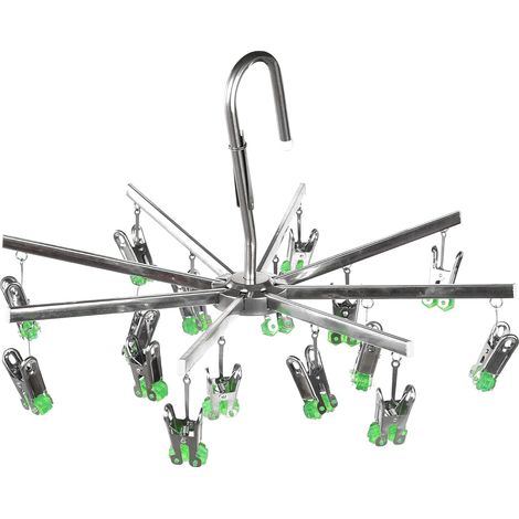 Stainless Steel Socks Dryer with 16 Pegs for Underwear, Socks, Foldable, Green (1/5)