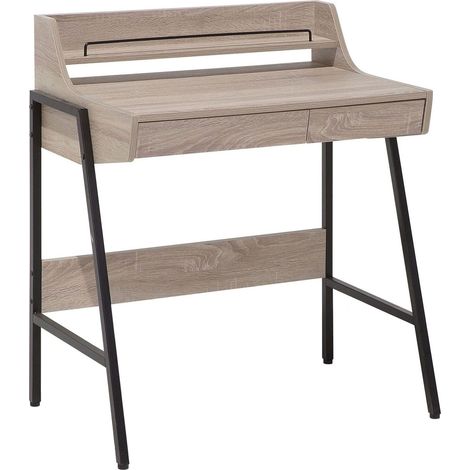 Office Desk Light Brown and Black 77 x 46 cm Shelf 2 Drawers Scandinavian BROXTON (1/5)
