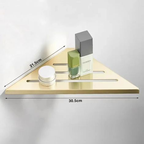 Étagère d'angle de salle de bain (dorée) pour douche, sans perçage, en acier inoxydable 304, robuste et creuse, idéale pour ranger un porte-shampoing.