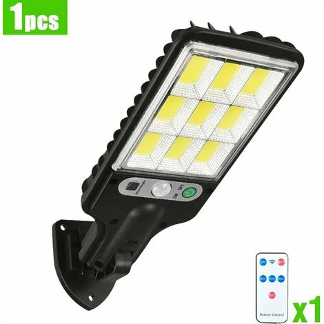 (1 lampe COB 108 LED) Lampe murale solaire d'extérieur 108 LED COB avec télécommande, détecteur de mouvement et projecteur de sécurité pour garage et jardin. (1/5)