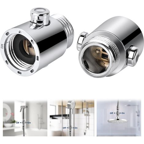 Robinet d'arrêt pour pommeau de douche, robinet de contrôle de débit à bouton avec raccord universel G1/2 pour bras de douche et flexible ou douchette de bidet, 2 pièces, argent