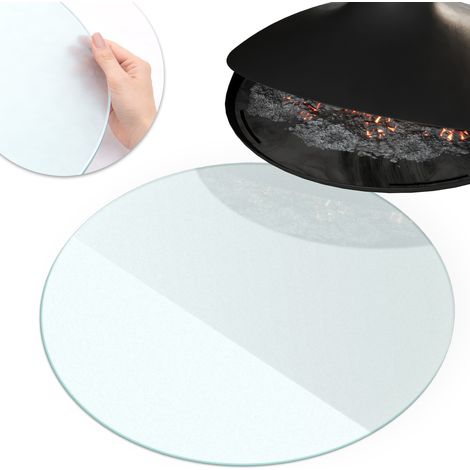 Plaque anti Feu Ronde 90 cm Verre Satiné Pare-étincelles Anti-Salissures Résistant à la Chaleur Bords Polis Contre les Étincelles Protecteur de Sol Semi-Transparent (1/5)