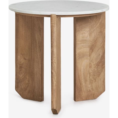 SKLUM Pack mit 2 Nachttischen Ø50 cm aus Naturstein und Mangoholz Lavinia Rustikales Mangoholz Weißer Marmor Banswara (1/5)