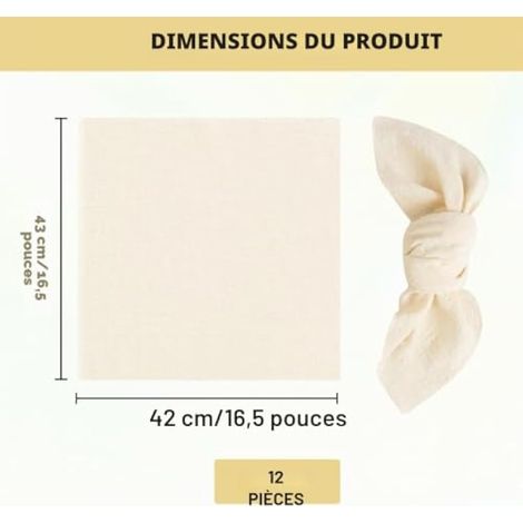 12 Pièces Serviette en Gaze De Coton Beige, Lavable Et Réutilisable Serviette Gaze De Coton, Serviette De, Table en Tissu pour Les Fêtes De Mariage Dîners Cafés (1/5)