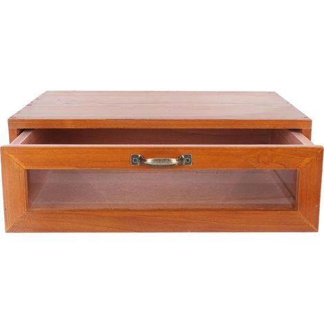 Boîte de Rangement de Bureau Rétro en Bois Tiroir Organisateur de Bureau Élégant pour Cosmétiques et Accessoires Support Écran Ordinateur (1/5)