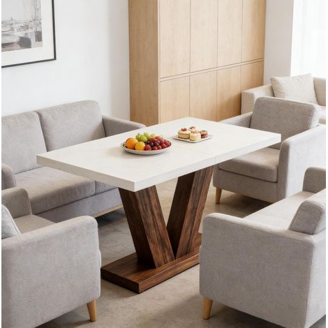 Mesa de comedor rectangular de madera marrón rústico y blanco 120x80x75 cm para 4-6 personas (1/5)