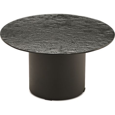 Tavolino tondo WAYLON 60 con base in metallo Nero e piano in vetro martellato Fume' (1/2)