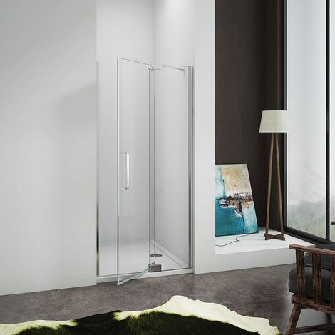 1950mm Height Frameless Pivot 800mm Door Walk in Shower Enclosure 8mm Glass Screen Cubicle with 1000x800mm Shower Tray Free Waste