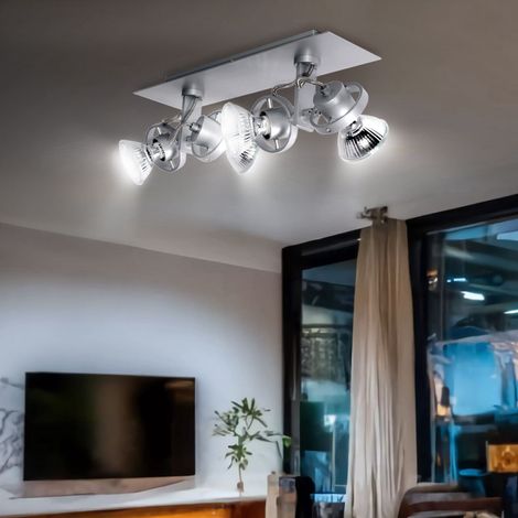 Plafoniera argento faretto da soffitto plafoniera orientabile 4 fiamme lampada da soggiorno, metallo, 4x GU10, LxLxH 32x9x14,5 cm