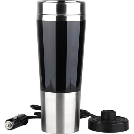 Sollbry 12V Bouilloire de Chauffage électrique Portative de voiture,450ML Tasse de Chauffage de Voyage de Voiture D'acier Inoxydable Potable Chaudière à eau de Tasse pour Eau Thé Café Lait(12V)(228.2C (1/3)