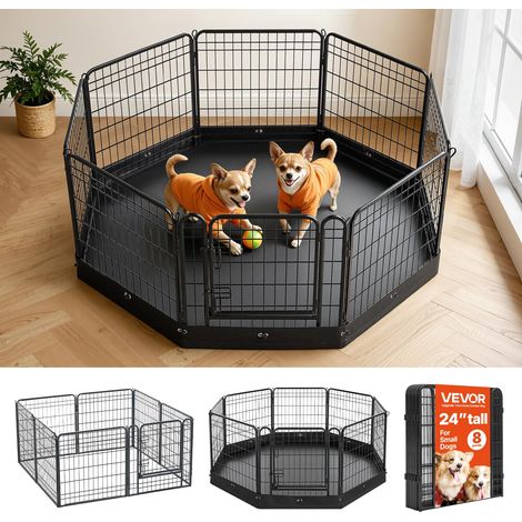 Parc Chien 61 cm 8 Panneaux Enclos Lapin Métal avec Tapis Fond Noir (1/5)