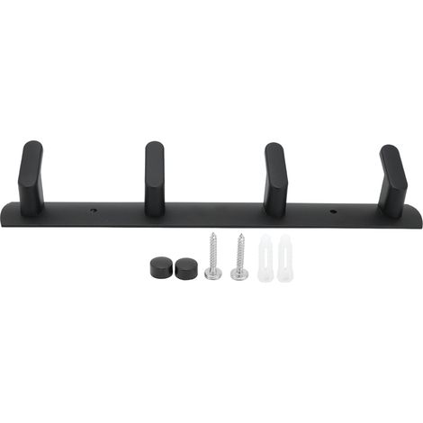 Crochets muraux en aluminium noir pour cuisine, salle de bain, dressing - Lot de 4 crochets à rangement simple, fixation murale.