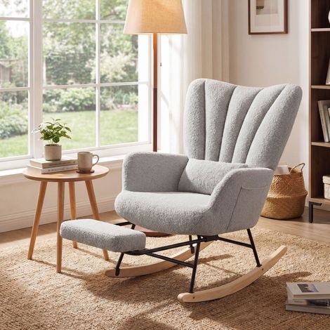 Chaise Relax avec Coussin Amovible, Fauteuil à Bascule, Poches Latérales, Salon, Chambre, Gris (1/5)