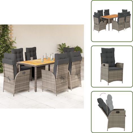 The Living Store Ensemble à manger de jardin et coussins 7 pcs gris rotin - Chaise de jardin (1/5)
