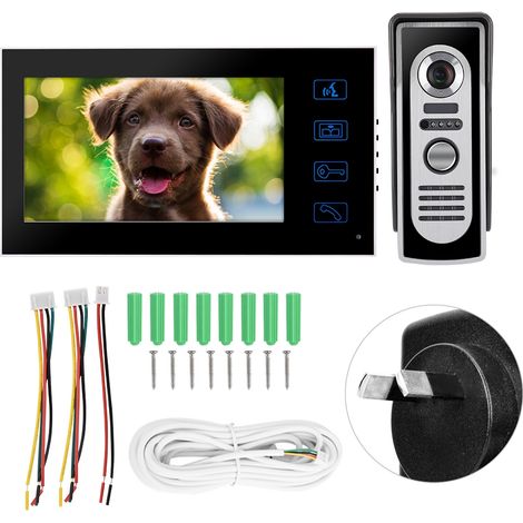 Kit sonnette vidéo filaire étanche 7 pouces, interphone porte avec moniteur caméra infrarouge 110-240V prise AU (1/5)