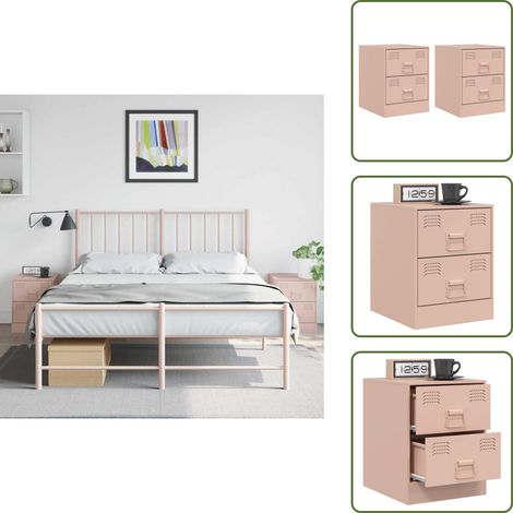 The Living Store Nachttische 2 Stk. Rosa 34,5x39x44 cm Stahl - Nachttische - Rosa Nachttische - Stahl Nachttische - Wohnraum Dekoration - Schlafzimmer Möbel (1/5)