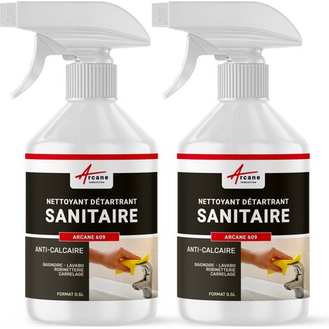 Nettoyant inox, wc, baignoire, salle de bain, sdb, enlever calcaire, sanitaire, carrelage, cabine de douche - 1 L (2 x 0.5 L) - ARCANE INDUSTRIES