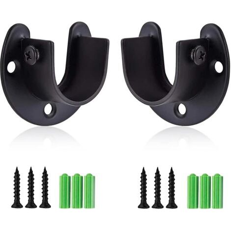 Lot de 2 supports de tringle à rideau robustes en acier inoxydable de 38 cm de diamètre, noirs, avec vis