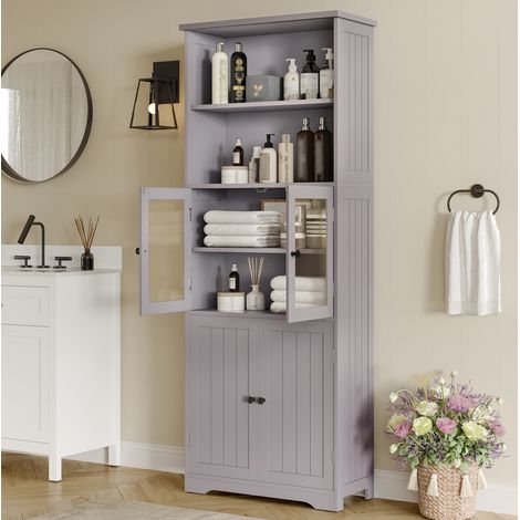 meuble rangement armoire salle de bain 160 cm gris OKMYHOME (1/5)