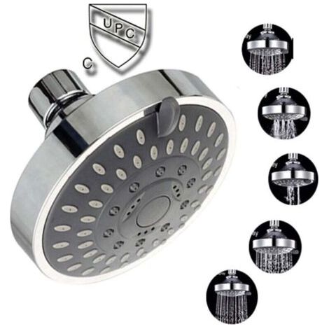 Adjustable chrome shower head, round steel rain shower head with mirrored front