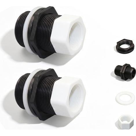 8 PCS Raccords Passe Paroi pour Cuve Eau, Trop Plein Cuve avec 2 Écrous, 2 Joints, 2 Bouchons - Adaptés pour Cuve Eau 1000L, Tonneau, Citerne (1/5)