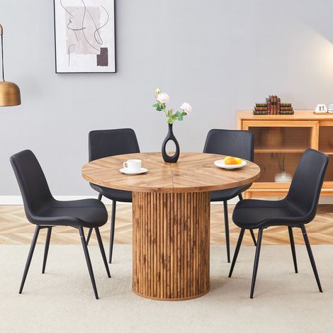 REDOM - Ensemble table ronde 100x100x76 cm, plateau en MDF, 4 chaises, effet bois, noir (1/5)