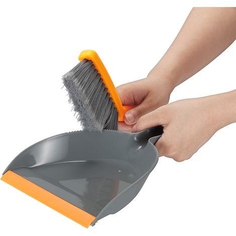 Mini-Besen- und Kehrschaufel-Set: Kleines Besen- und Kehrschaufel-Set für Zuhause, Campingbesen, kleine Handfeger (orange-grau)