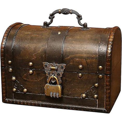 Holzschatzkiste, Piraten-Aufbewahrungstruhe mit Frontschloss, einzigartiges handgefertigtes Vintage-Design, ideal als Aufbewahrungsbox oder Geschenkbox (8,5 x 5 cm). (1/5)