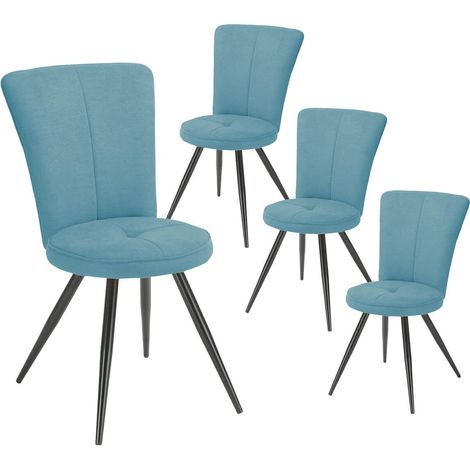 Lot de 4 chaises assise matelassée tissu toucher doux bleu pieds métal laqué anthracite - ELLIPSE (1/4)