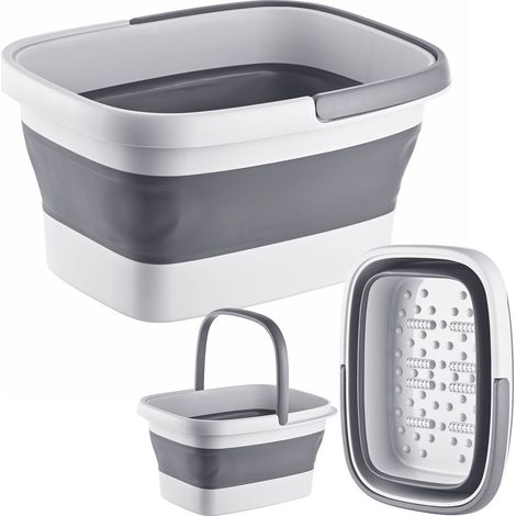 Relaxdays vasca pediluvio pieghevole con nodini massaggianti, manico, 23x42,5x32,5 cm, grigio/bianco (1/5)