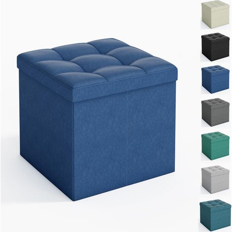 Foldable Storage Ottoman, Storage Bench with Lid, for Bedroom & Living Room, 38 x 38 x 38 cm BLUE