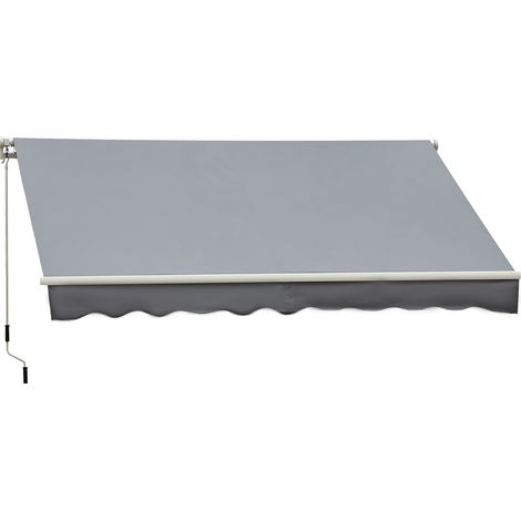 Manuell ausziehbare Markise 395 x 245 cm, Terrassenmarkise mit Kurbel, Neigungswinkel 45°–85° verstellbar, Aluminium und 280 g/m² Polyester, UV-Schutz, grau
