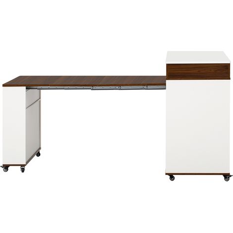 Îlot de cuisine à roulettes, table à manger extensible avec barres multiprises et verre cannelé, buffet avec un tiroir, utilisable comme îlot de cuisine, sideboard pour la cuisine et la salle à manger (1/5)