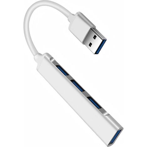 Hub USB 3.0 M2 TEC - 1 port USB 3.0 + 3 ports USB 2.0, coloris argent/blanc, transmission haute vitesse, compact et portable (1/5)