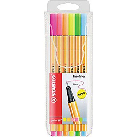 stabilo point 88 marqueur fibre fluorescente couleurs assorties, blister 6 unités (1/2)