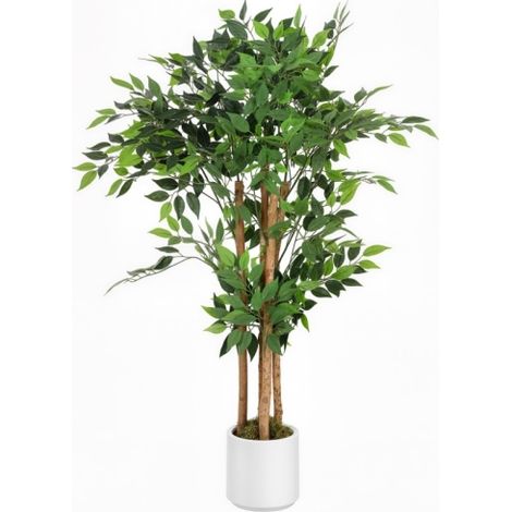 Albero di banyan artificiale, realizzato con tronco in legno massello, completo di fioriera e vaso. Adatto per soggiorni, camere da letto e uffici. 55 x 55 x 120 cm. Colore verde. Prodotto artigianalm (1/5)