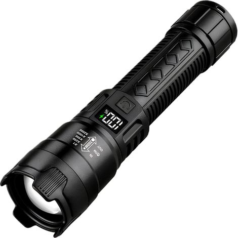 Lampe de poche LED rechargeable, Extrêmement lumineuse, zoomable avec 3 modes d'éclairage et longue durée de fonctionnement, lampe de poche étanche pour la maison, la voiture, les (1/5)