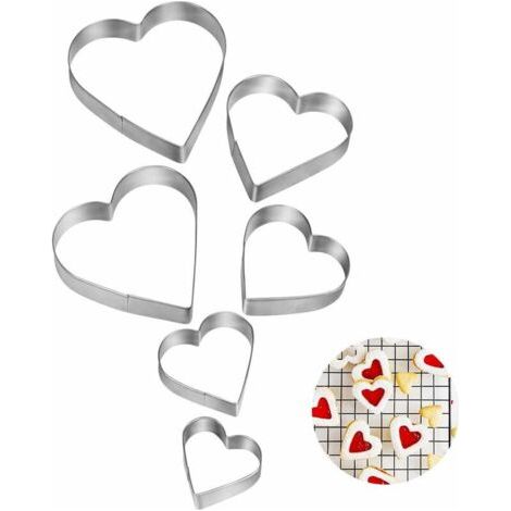 Emporte Piece Biscuit Coeur, Lot 6 Emporte Piece, Cookie Cutter Heart, Emporte-pièces en Acier Inoxydable, pour Gâteau Fondant Biscuit (6pcs) (1/5)
