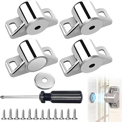 4 Loqueteau magnétique en alliage de zinc, 12 vis et 1 tournevis inclus, fermeture magnétique pour meubles, armoires, tiroirs et étagères (1/5)