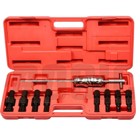 Kit extractor de rodamientos, juego de 9 piezas, construcción metálica, estuche compacto, abrazaderas para rodamientos de 8 a 32 mm, peso 3,5 kg. (1/5)