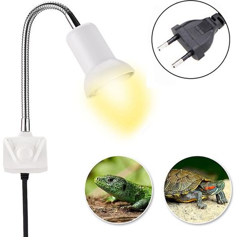 Lampe chauffante solaire pour reptiles avec support réglable et interrupteur, lampe solaire pour tortues avec bras rotatif à 360° et adaptateur secteur pour lézards et tortues. (1/4)