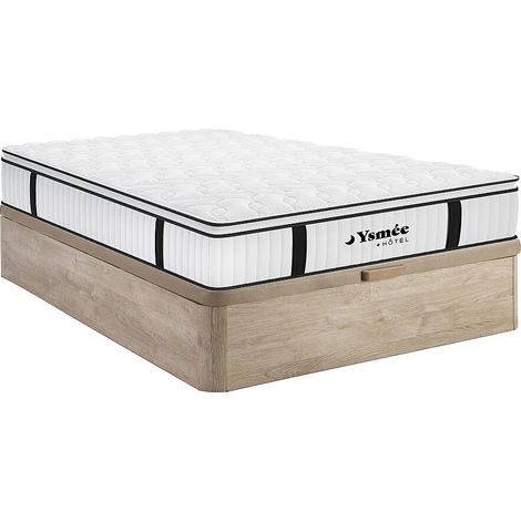 Ensemble 140 x 190 cm sommier coffre naturel clair + matelas anti-feu ressorts ensachés et surmatelas intégré ép.28cm - DELICE de YSMÉE HÔTEL (1/5)