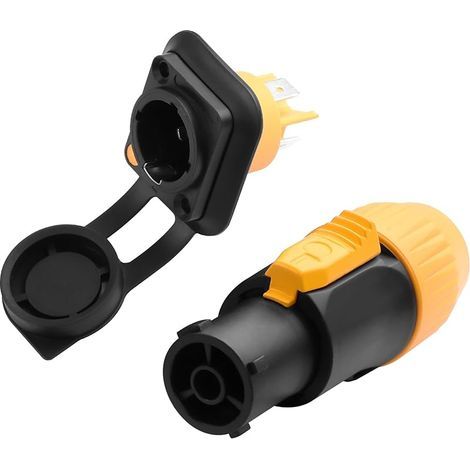 Connecteur Powercon 3 Broches - Fiche Femelle et Prise mâle avec Adaptateur de Panneau, connecteur d'alimentation étanche pour écrans LED, éclairage scénique et équipement Audio (entrée) (1/5)