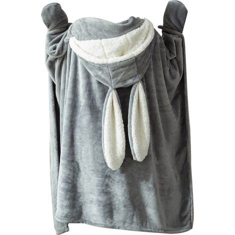 Couverture à capuche portable en polyester peluche avec oreilles de lapin, jeté de lit doux et chaud pour la maison, gris foncé, grande taille (1/5)
