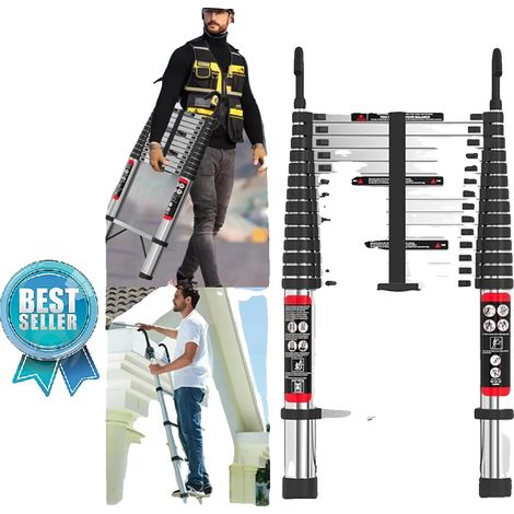 Échelle télescopique, métal robuste, capacité de charge de 330 lbs, 4.4m avec 2 crochets (1/5)