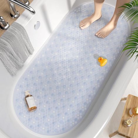 Tapis de Baignoire Antidérapant Ovale, 88x40CM Tapis de Bain à Bulles, Tapis de Douche en Lavable en Machine & Résistant à la Moisissure, Tapis Antidérapant Baignoire sans BPA, Transparent