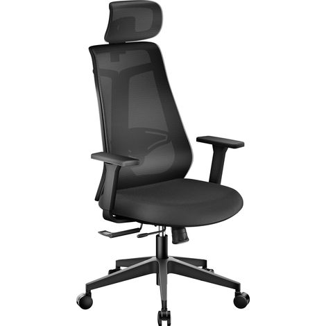 Wiltec Ergonomischer Bürostuhl mit Höhen- und Tiefenverstellung, verstellbarer Kopfstütze und Armlehne – Drehstuhl mit Lendenwirbelstütze – bis 150 kg belastbar