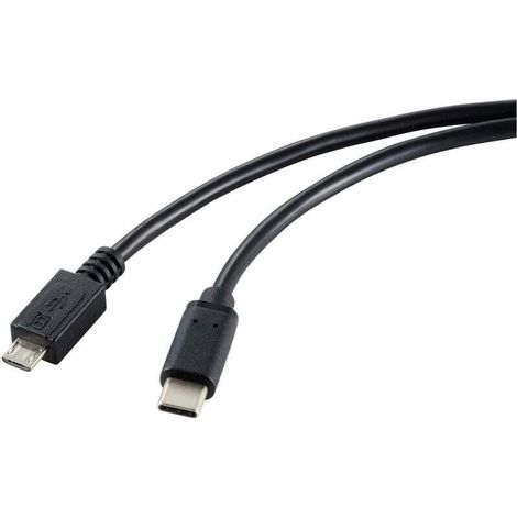 Câble USB-C Vers Micro-USB - USB 2.0 - 1,80 M - Noir - Blindage Total - 480 Mbit/s (1/3)